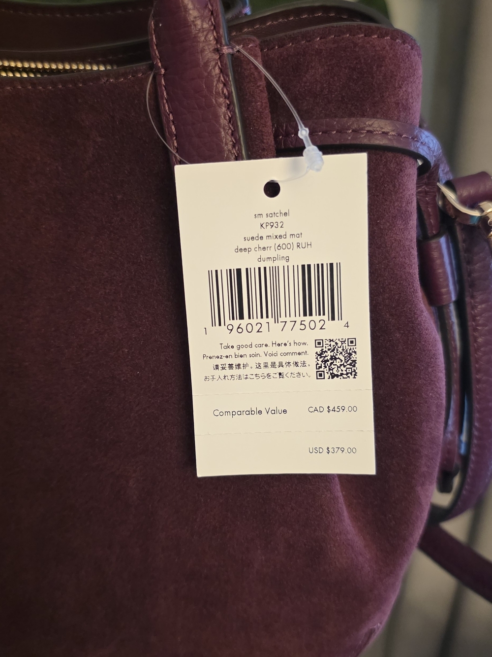 Kate Spade New York Suede Dumpling Deep Cherry - Picture 5 of 7